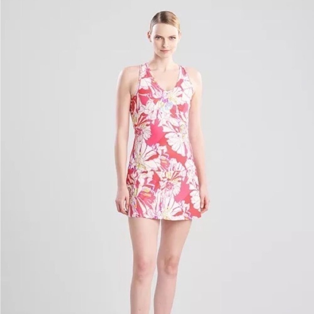 NWT Natori Josie Solstice Floral Poppy Tennis Dress Back-Cutout Pink Poppy - Picture 4 of 12